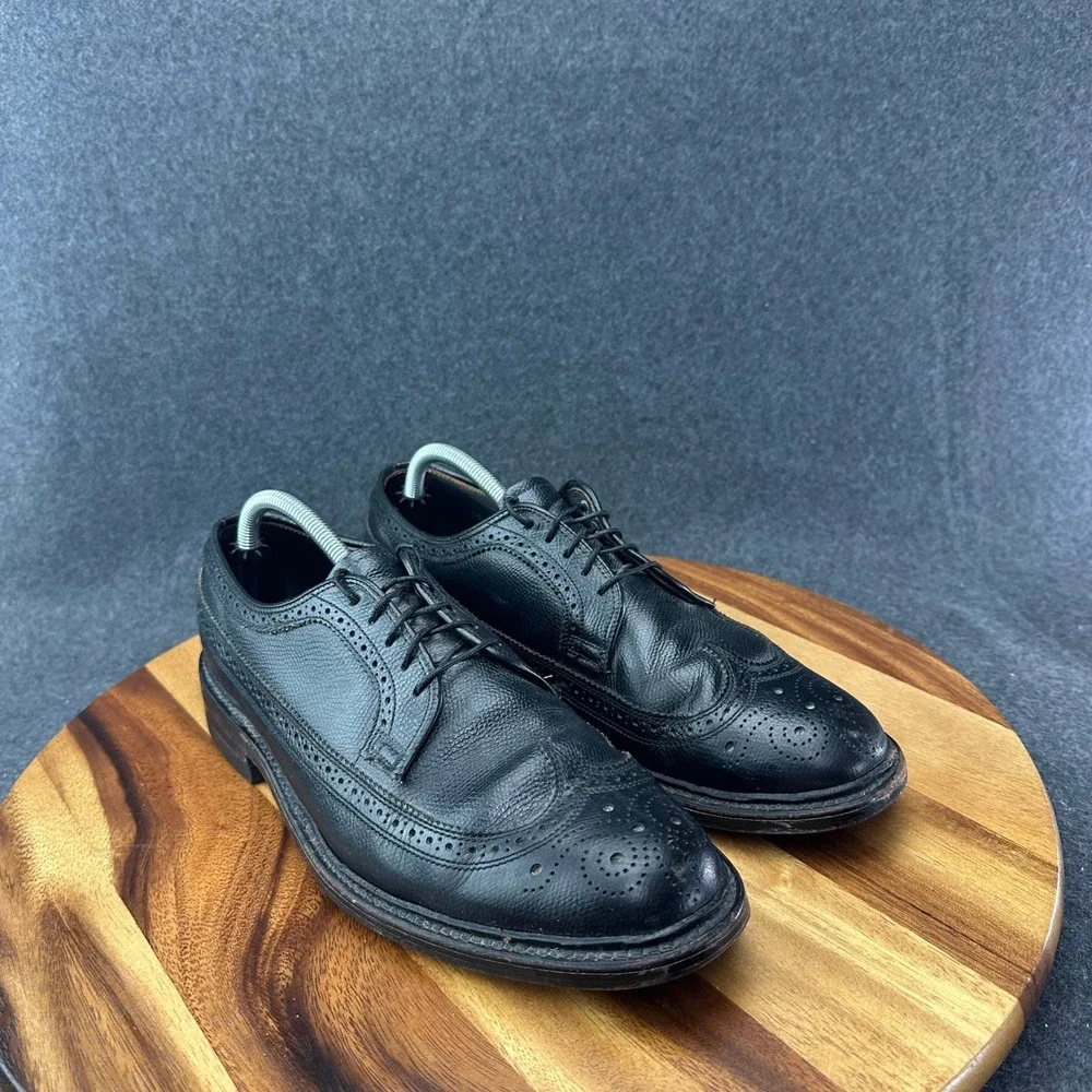 Walk-Over Mens Black Pebble Grain Leather Wingtip Brogue Oxford Shoes 10 D/B